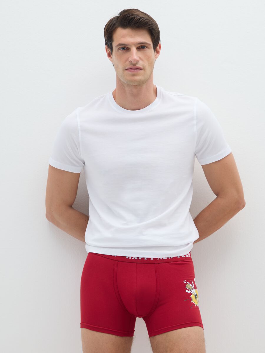 Regular fit red stretch cotton boxer with print_0
