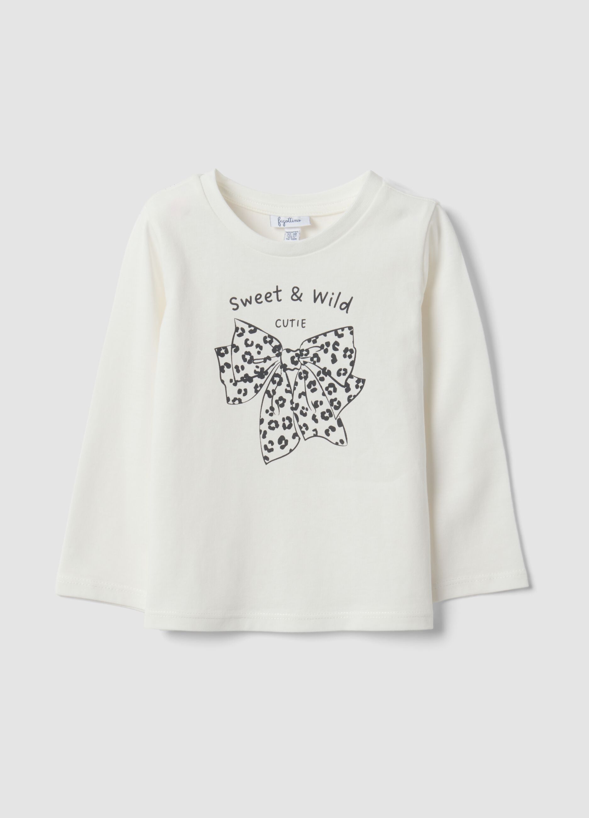 Maglietta bianca in puro cotone organico con stampa fiocco per bimba