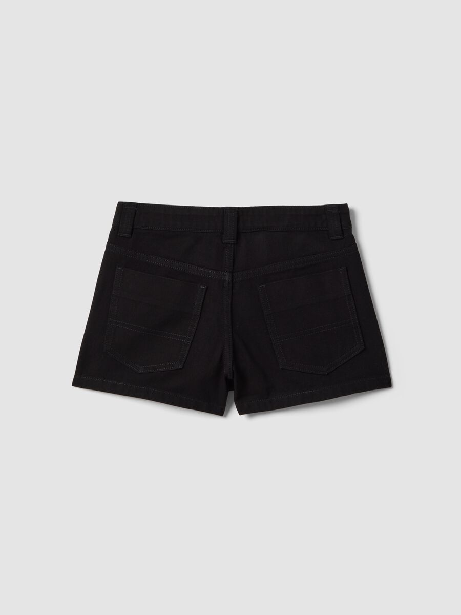 Shorts in puro cotone nero da ragazza con dettagli brillanti_4