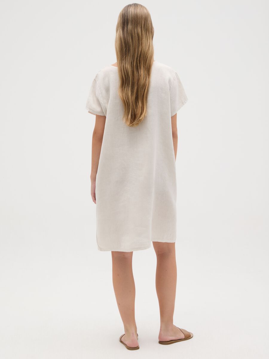 Women's pure linen beige dress regular fit with pockets_2