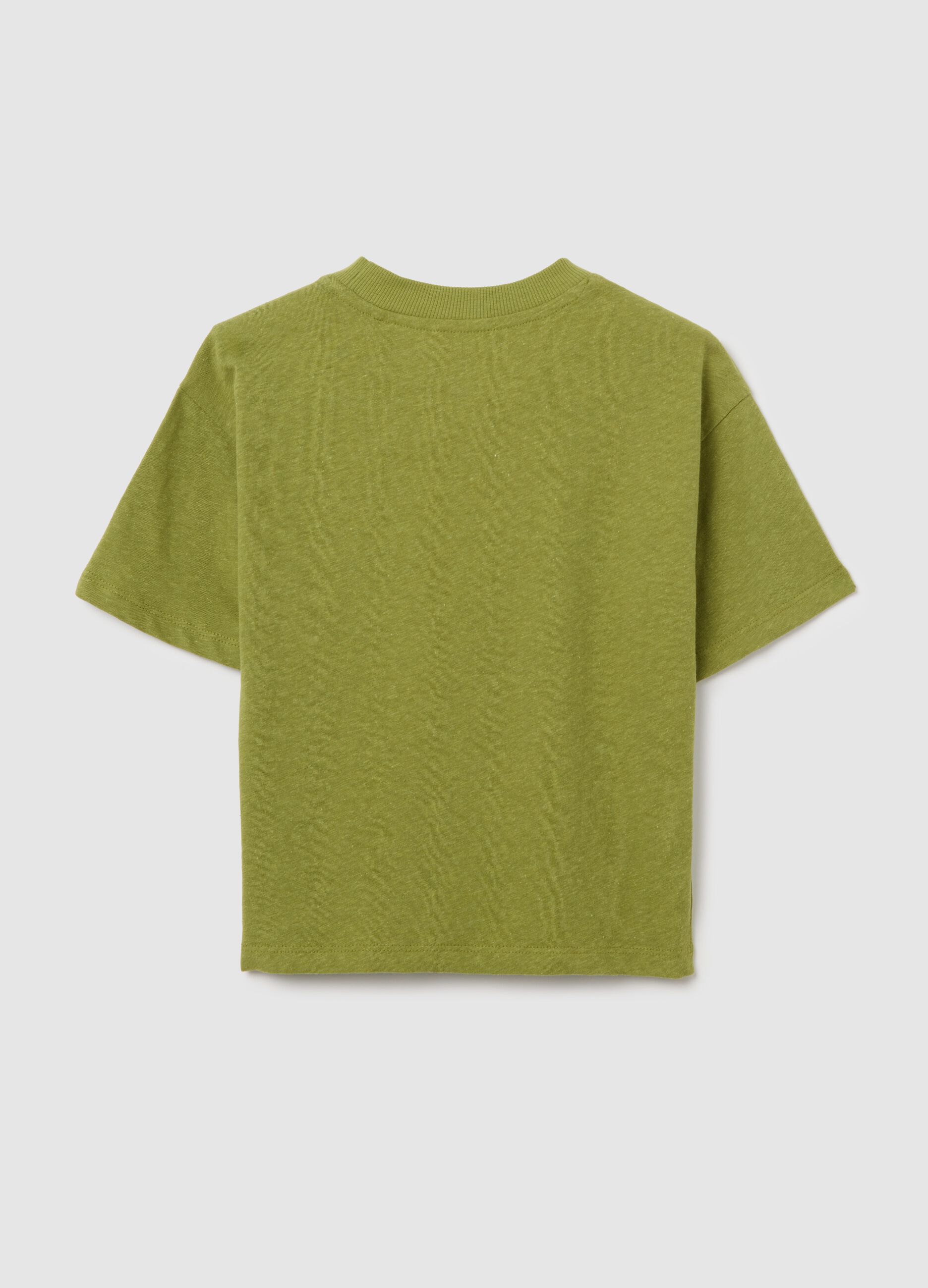 T-shirt verde a maniche corte in cotone e lino