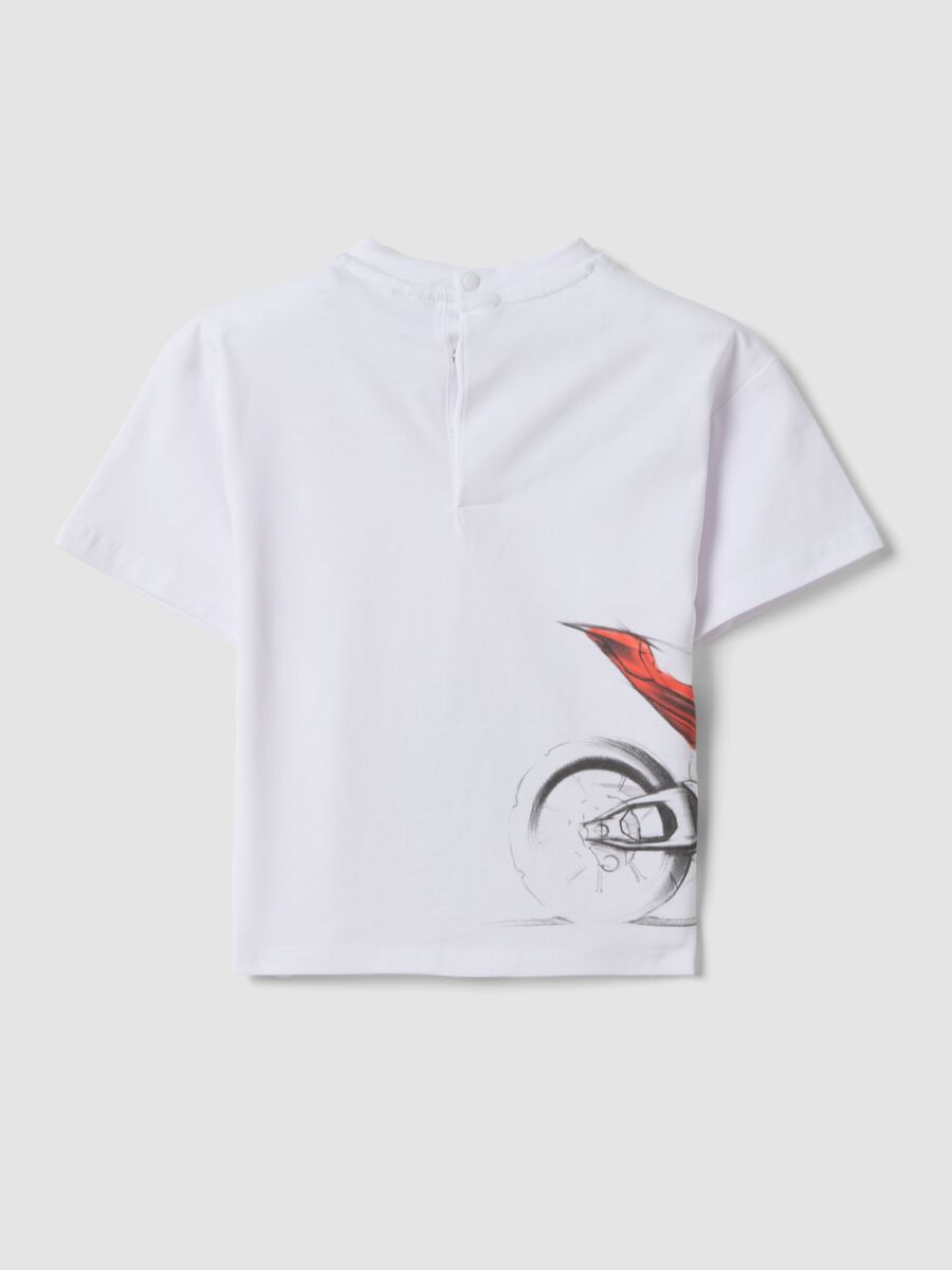 White stretch cotton T-shirt with Ducati print for boys, regular fit_1