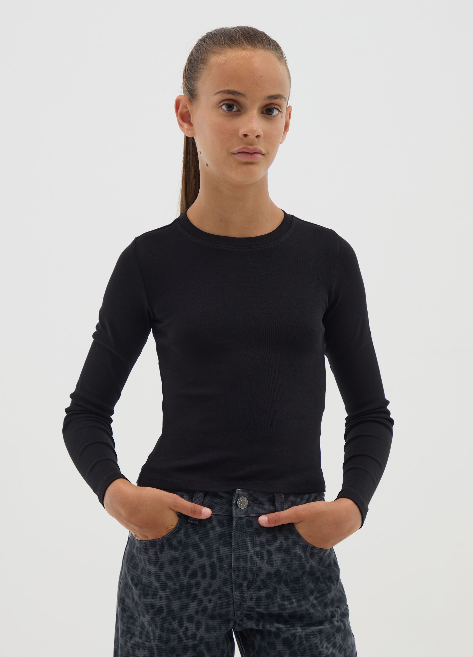 Black regular fit cotton blend girls' sweatshirt