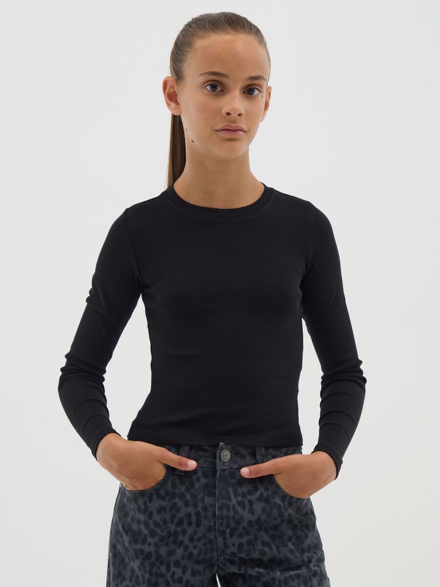 Black regular fit cotton blend girls' sweatshirt_0