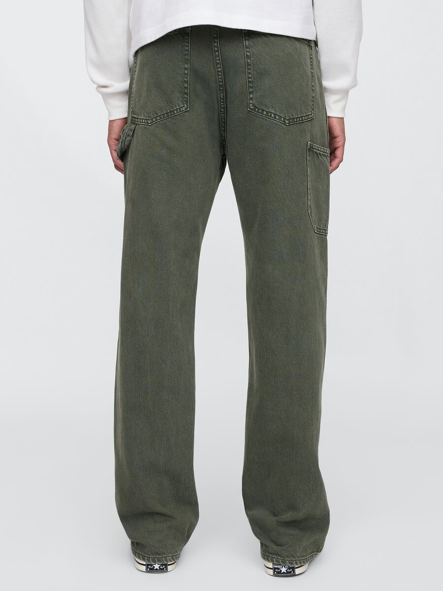 Wide Green Cargo Trousers in Cotton Blend_2