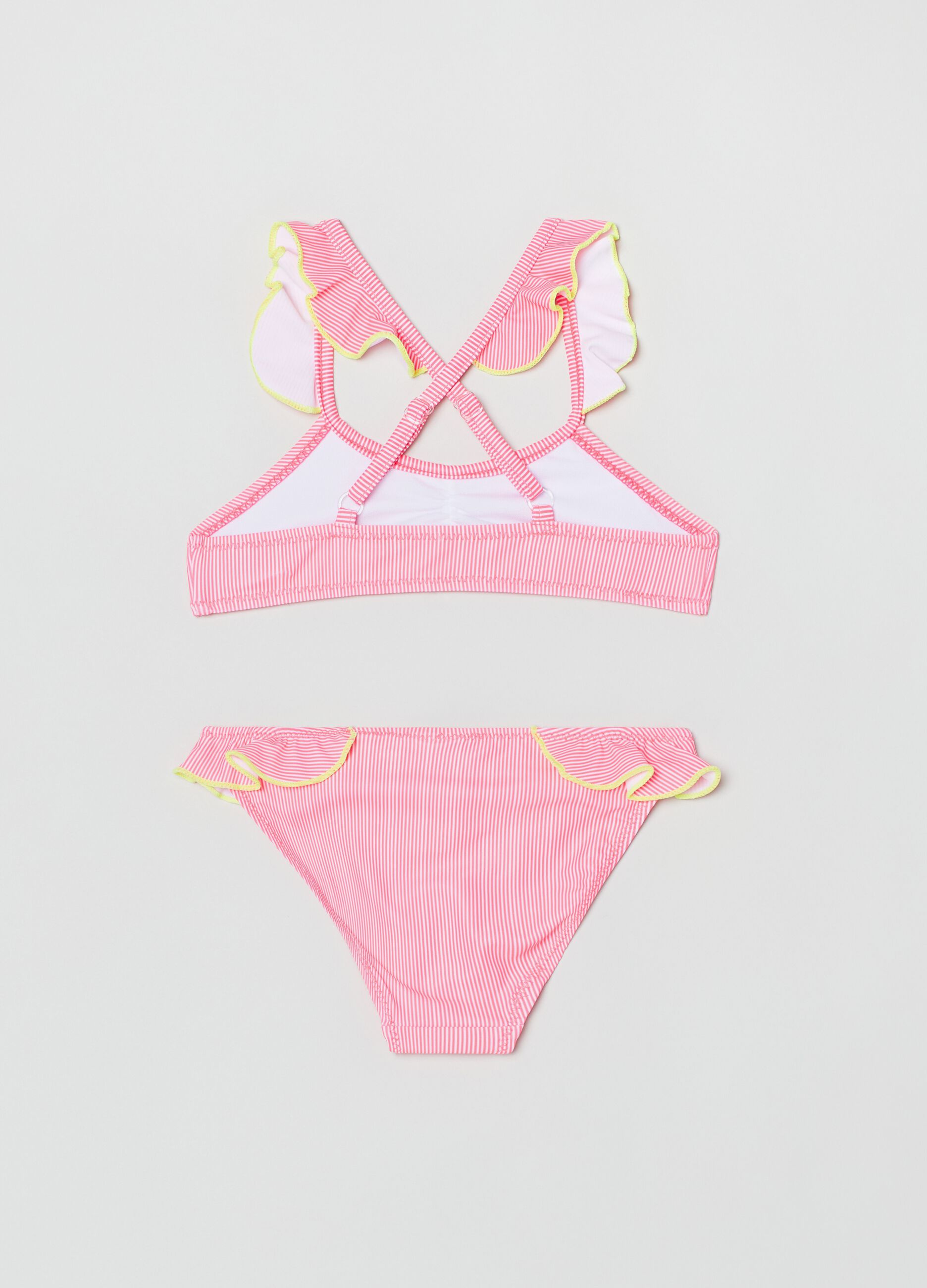 Bikini con rouches e stampa a righe_1