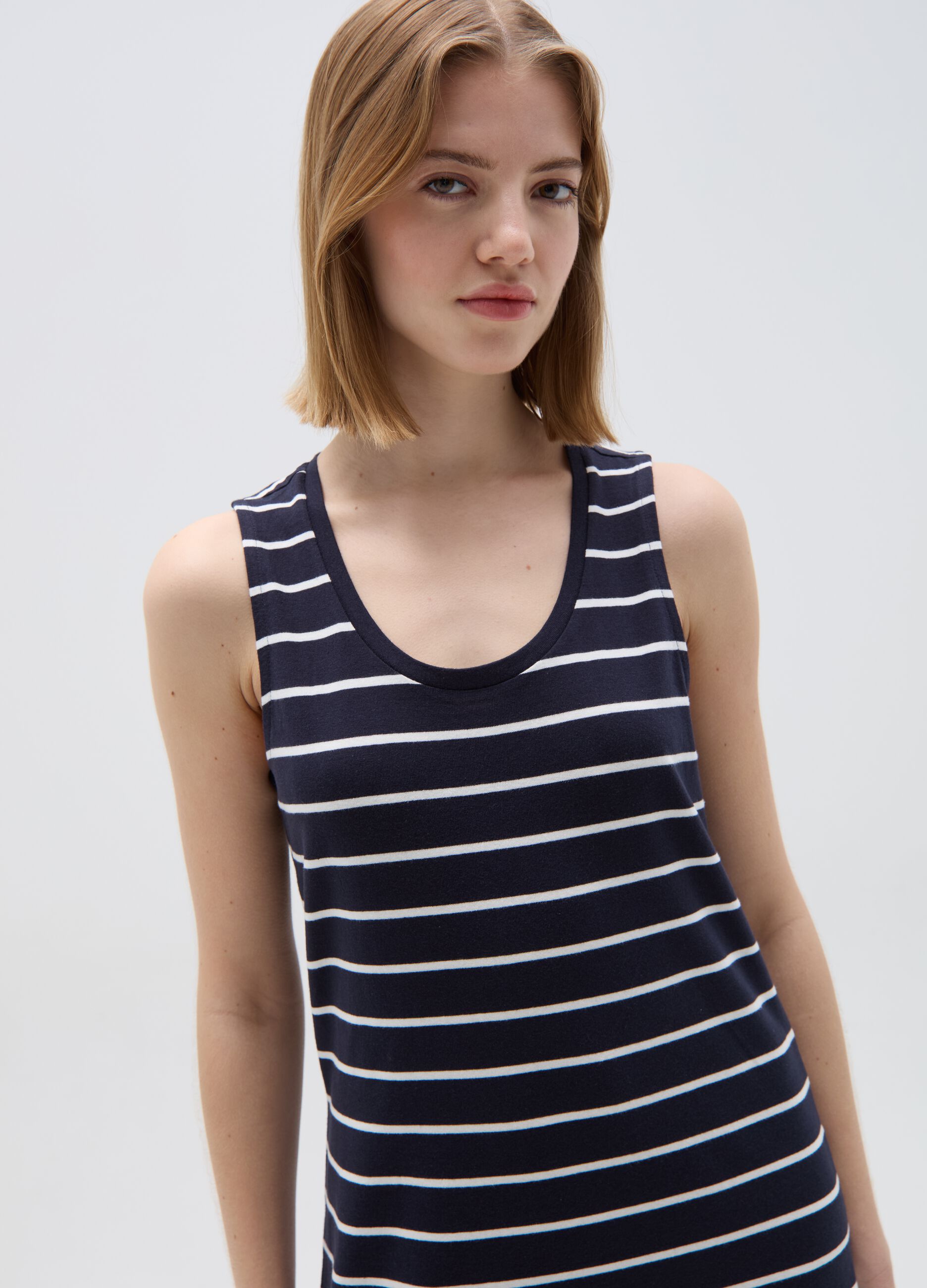 Essential long striped dress with splits