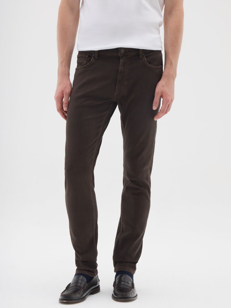 Brown Slim Fit Denim Trousers_1