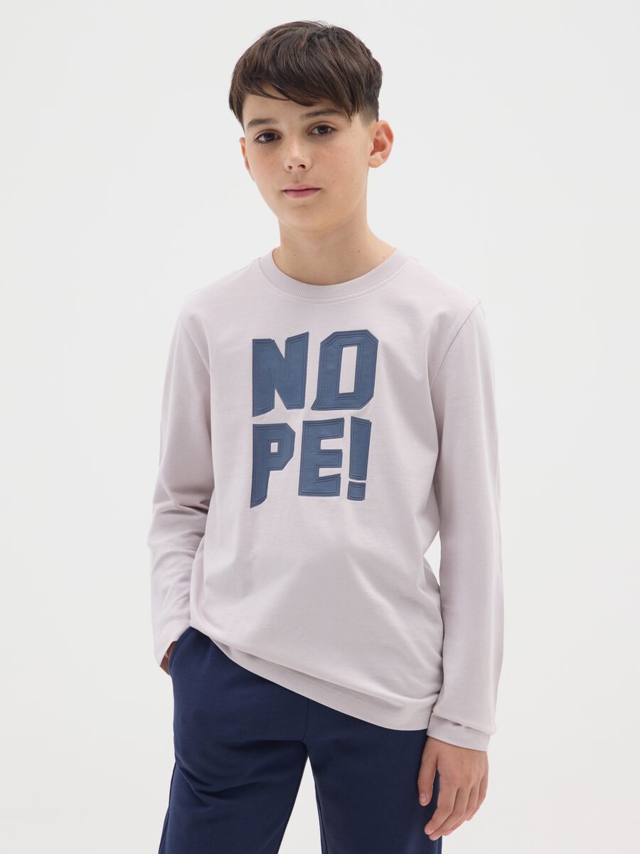 Boy's white pure cotton T-shirt, regular fit with NOPE! print_0