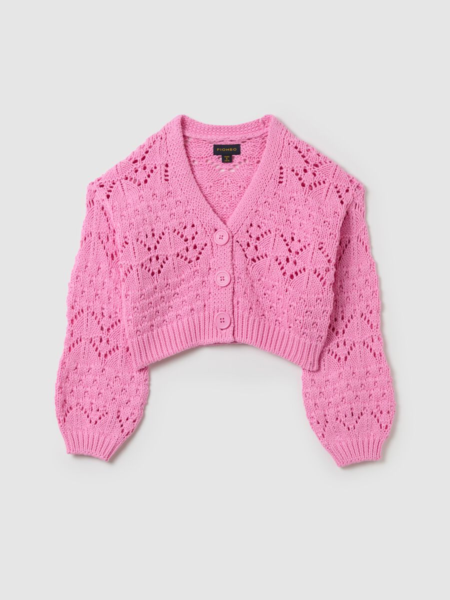 Cardigan with V neck and openwork design_3