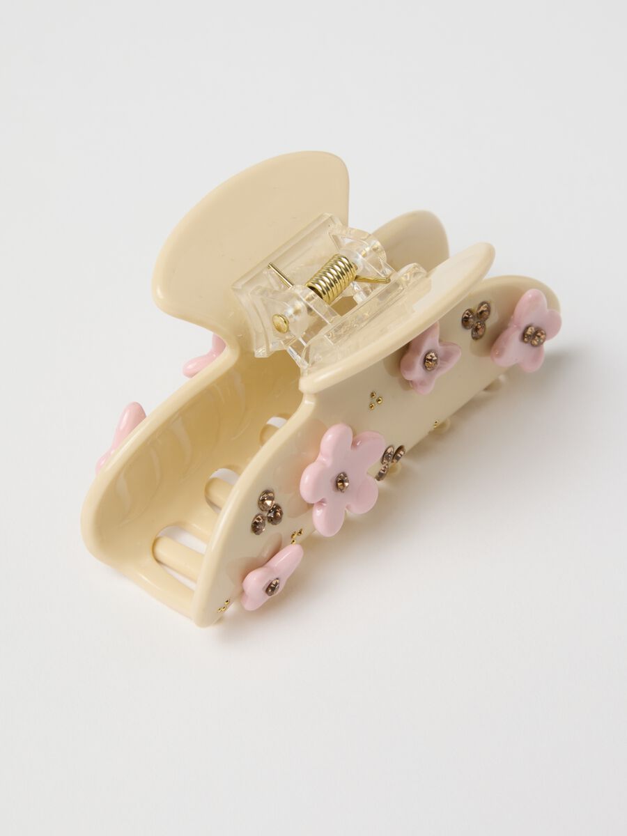 Pink Hair Clip with White Flower_1