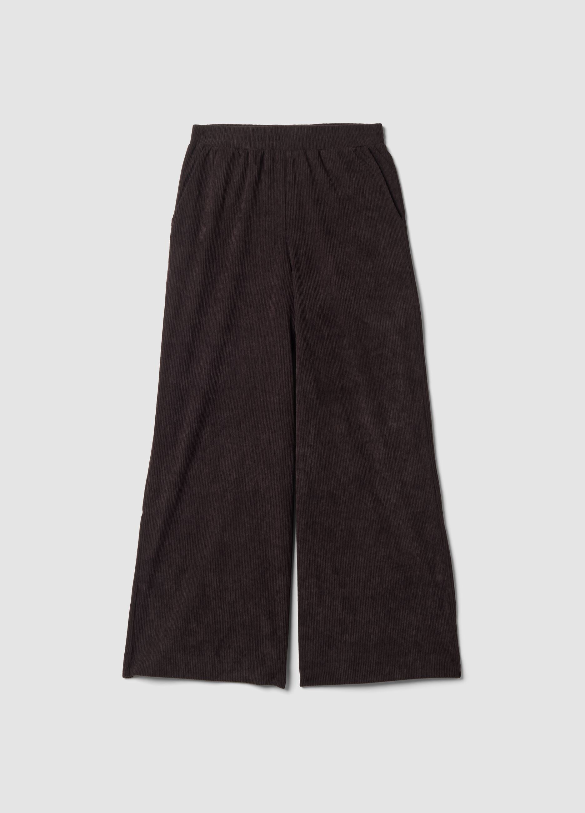 Brown wide-leg trousers with elasticated waist