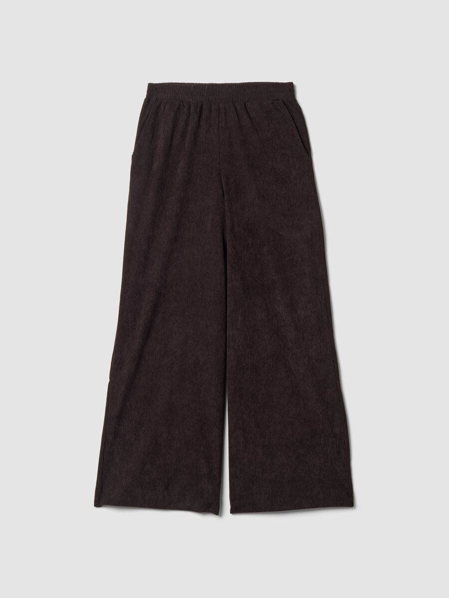 Brown wide-leg trousers with elasticated waist_0
