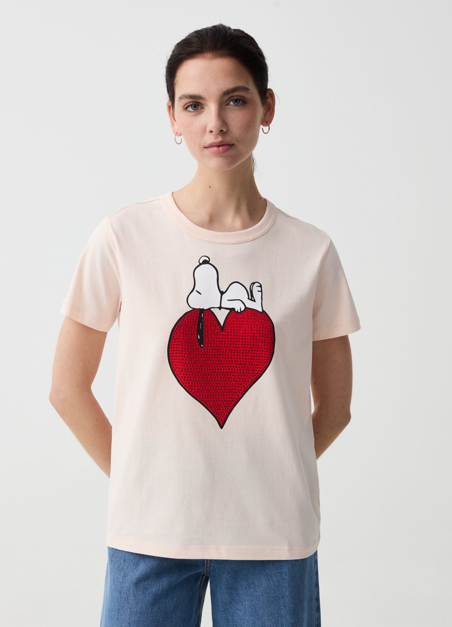 T-shirt con stampa Snoopy e cuore