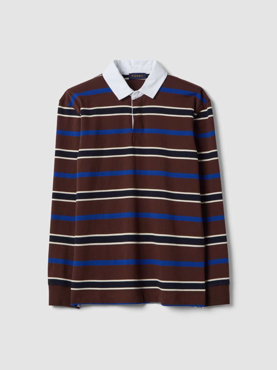 Polo a maniche lunghe in puro cotone a righe multicolor regular fit_0