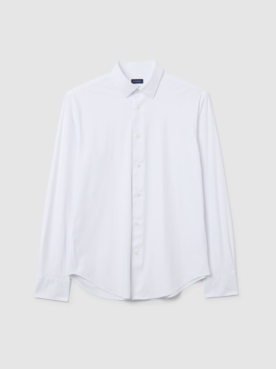 White slim fit stretch fabric shirt_4