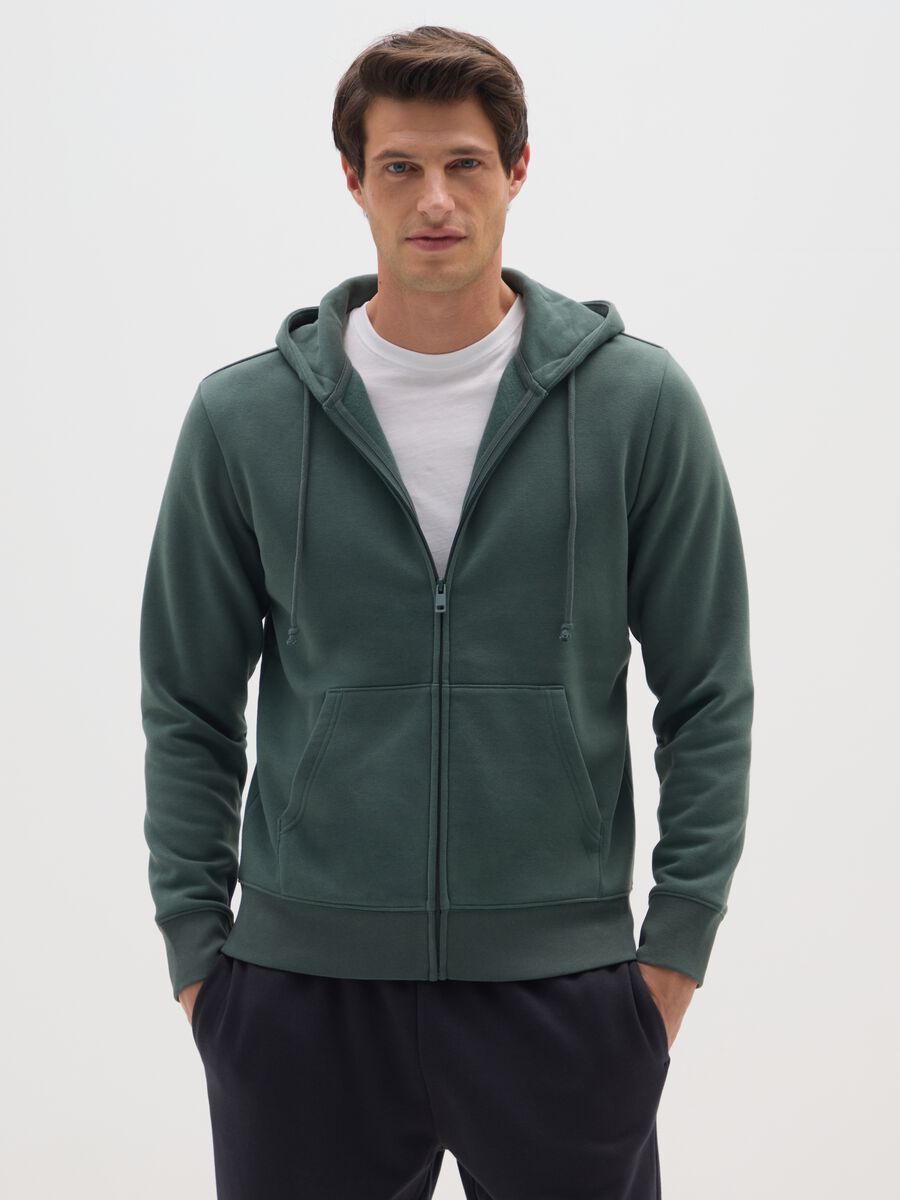 Green cotton-blend zip-up hoodie, regular fit_0