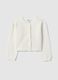 White fitted cotton cardigan for girls with lace design_0