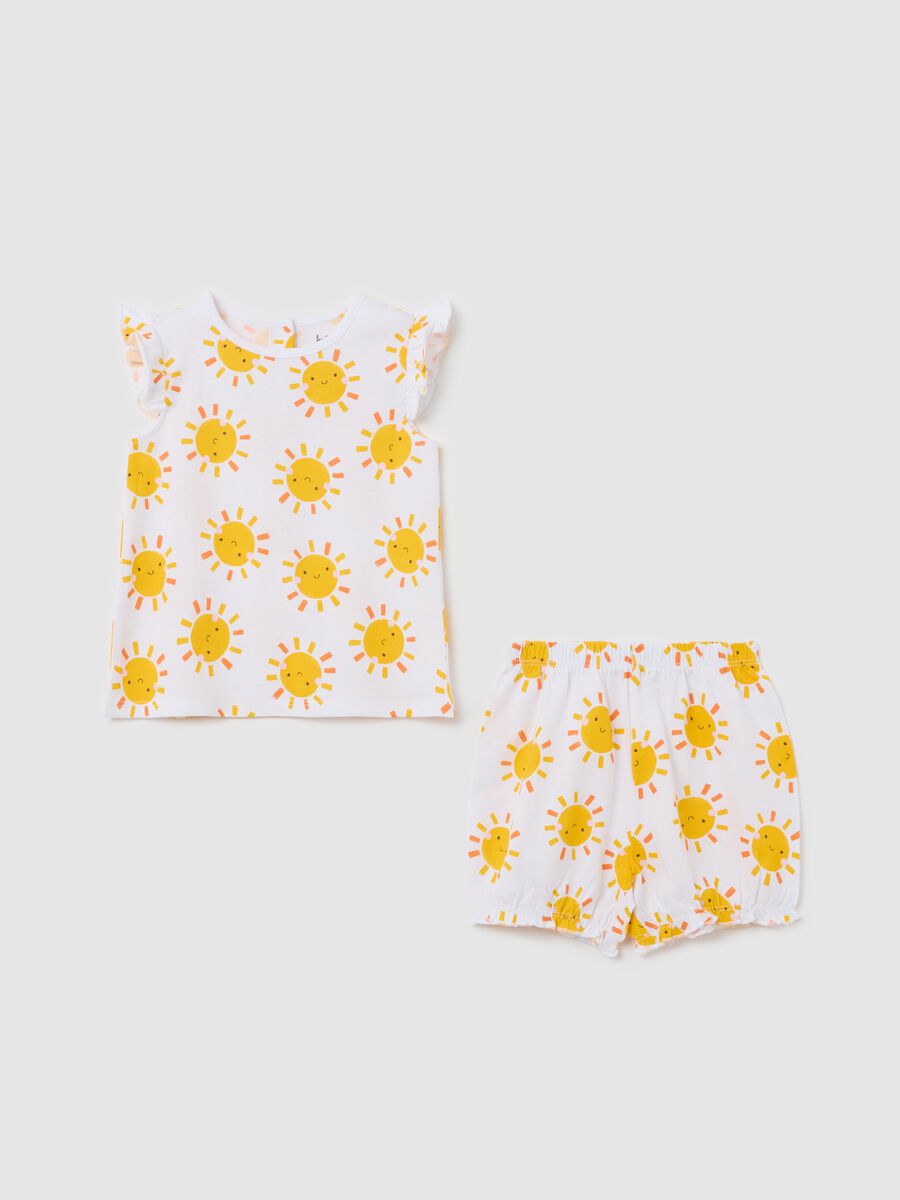 White pyjamas in cotton with sun print_0