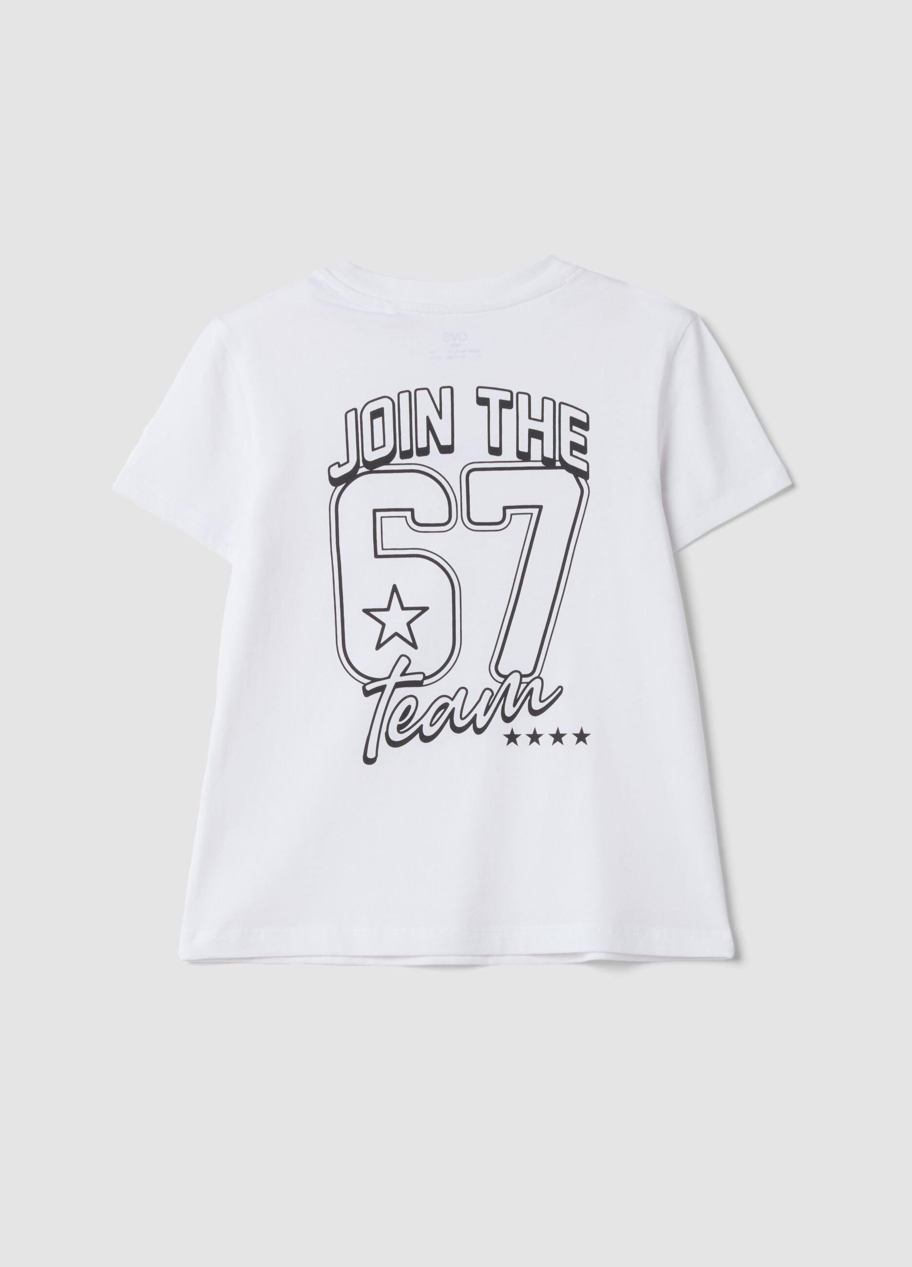 White pure cotton T-shirt with Six Seven prints, regular fit