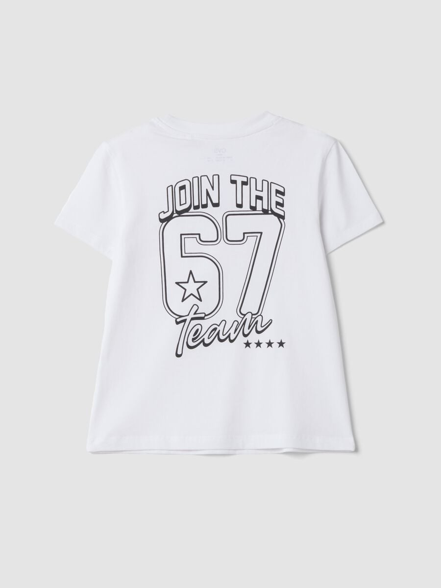 White pure cotton T-shirt with Six Seven prints, regular fit_2