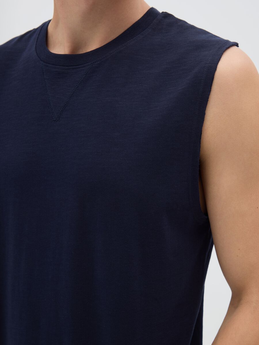 Men's Blue Pure Cotton Relaxed Fit Tank Top_2