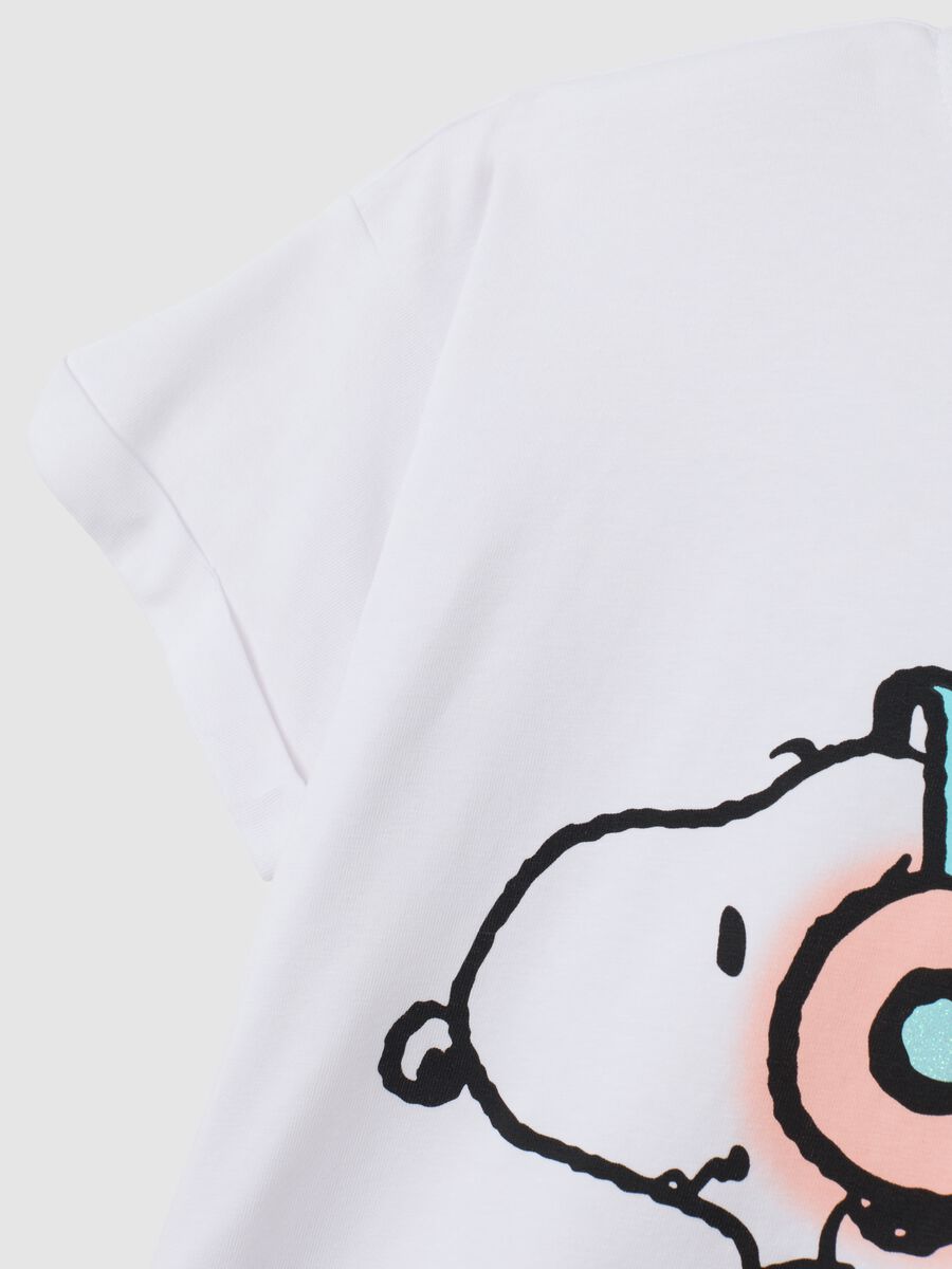 Girls' white cotton regular fit t-shirt with Snoopy print_2