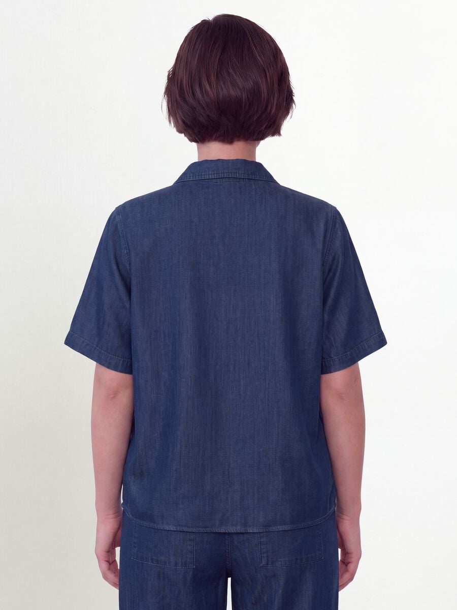 Camicia blu in puro lyocell a maniche corte regular fit_1