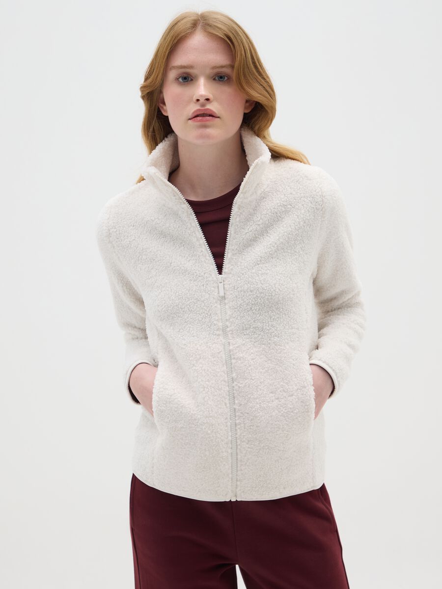 Felpa bianca regular fit con zip_0