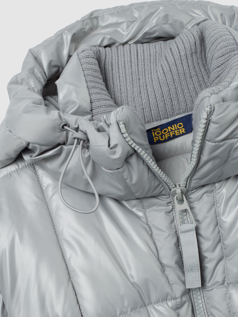 Piumino The Iconic Puffer grigio argento con cappuccio_5