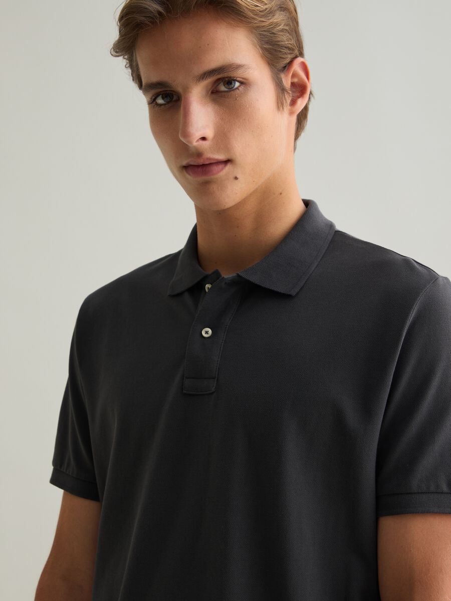 Short Sleeve Grey Polo in Cotton Piquet_3