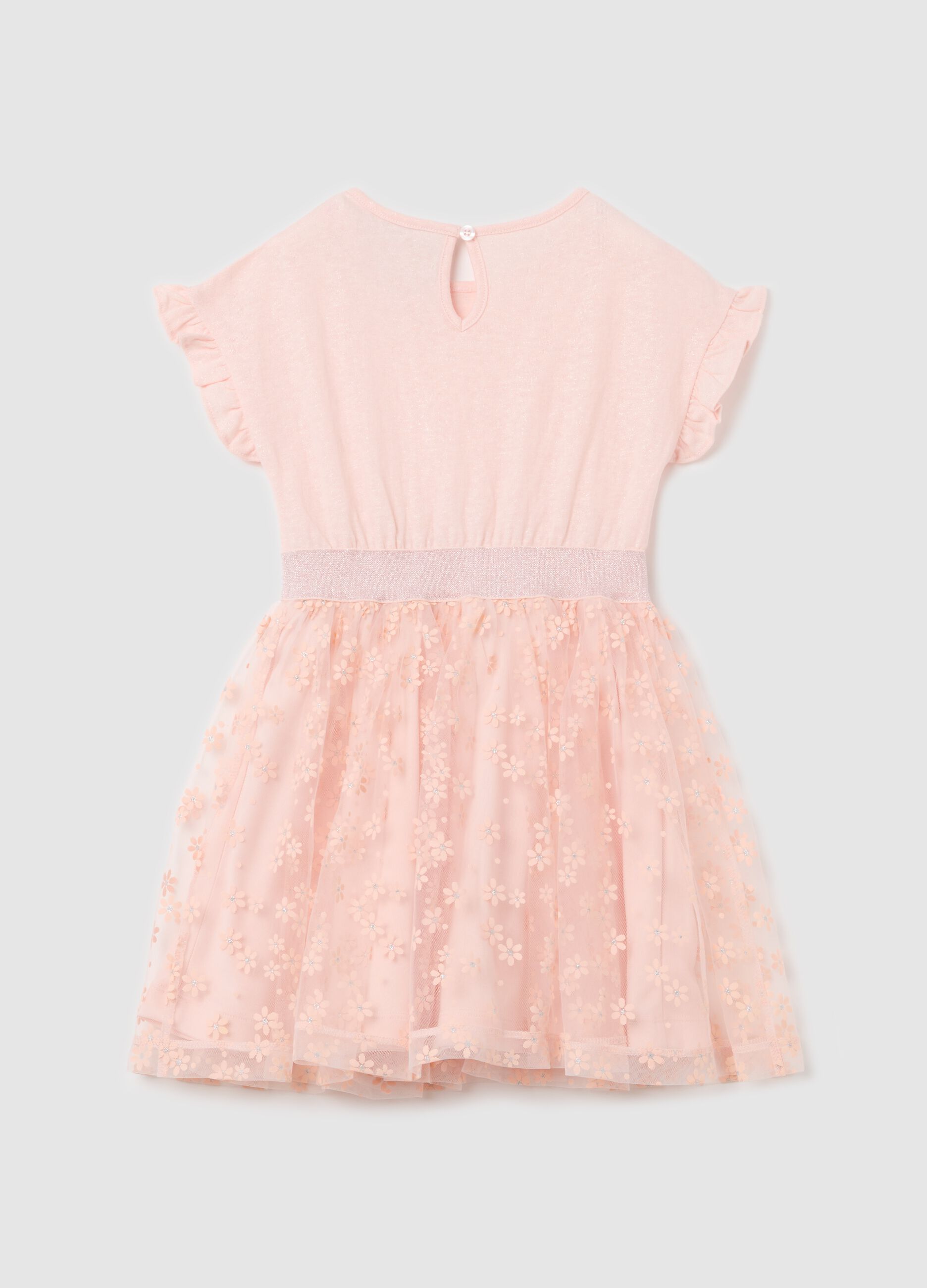 Abito rosa con gonna floreale in tulle