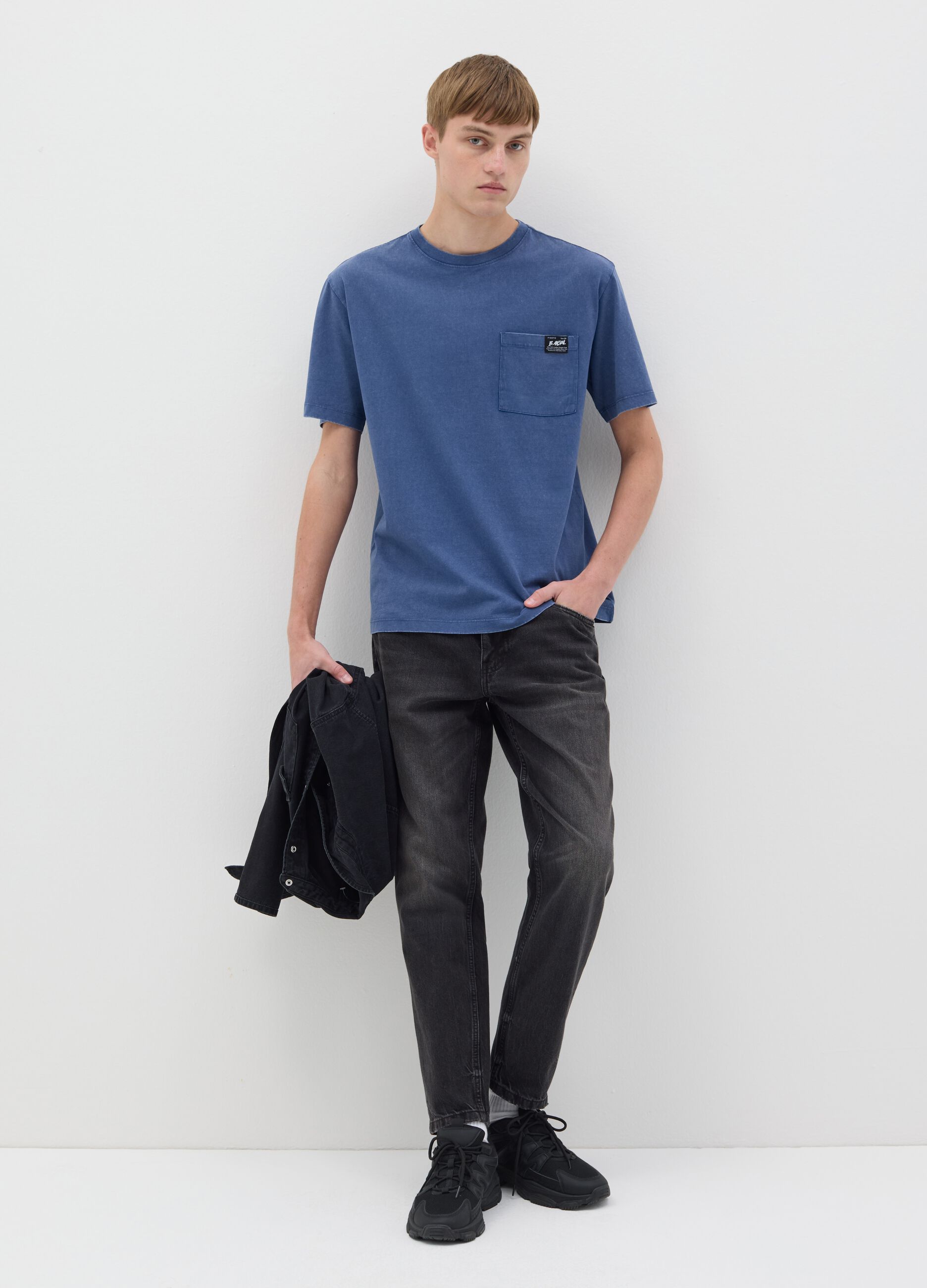 Men's Blue Crew Neck Cotton T-Shirt