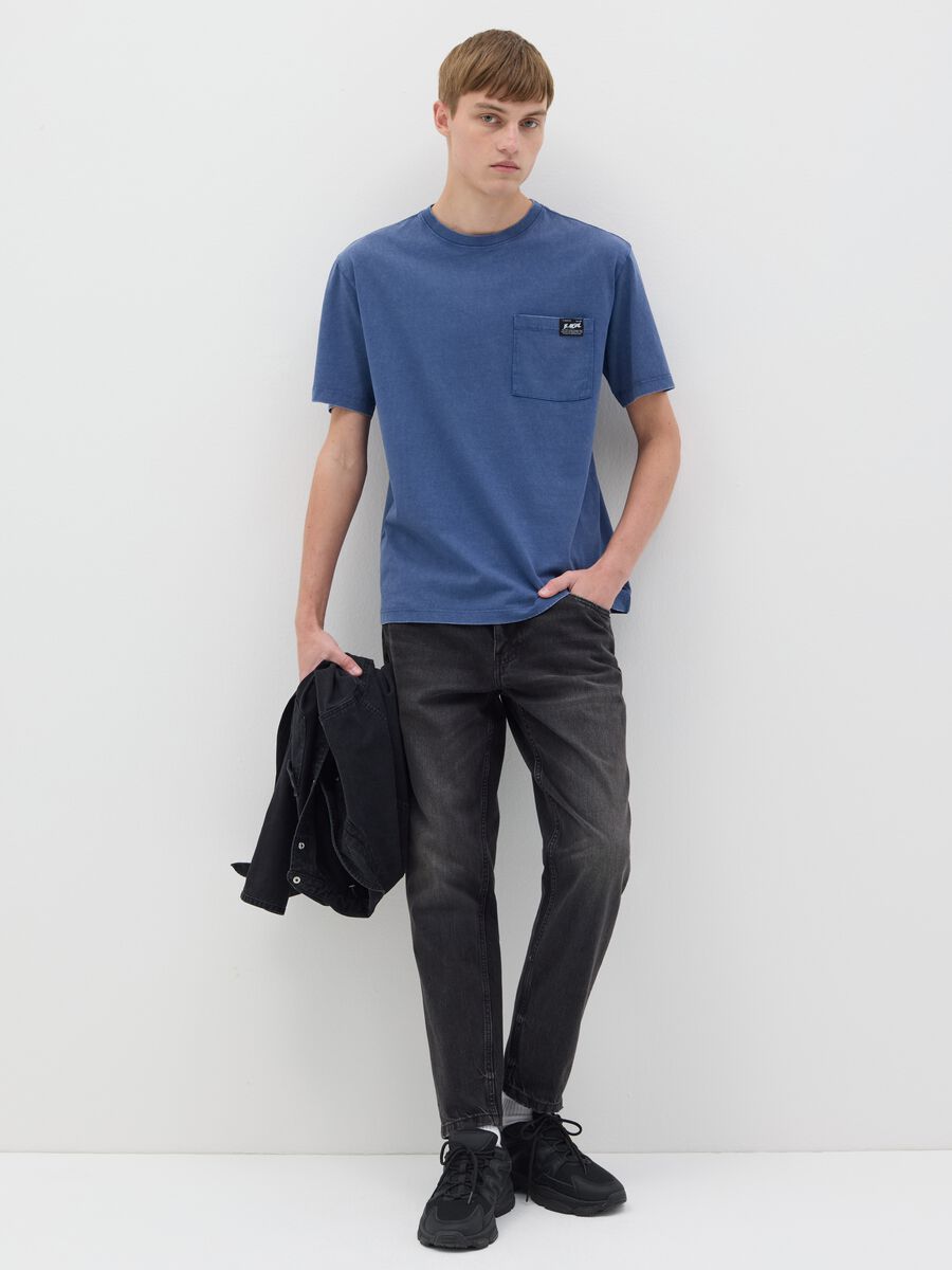Men's Blue Crew Neck Cotton T-Shirt_1