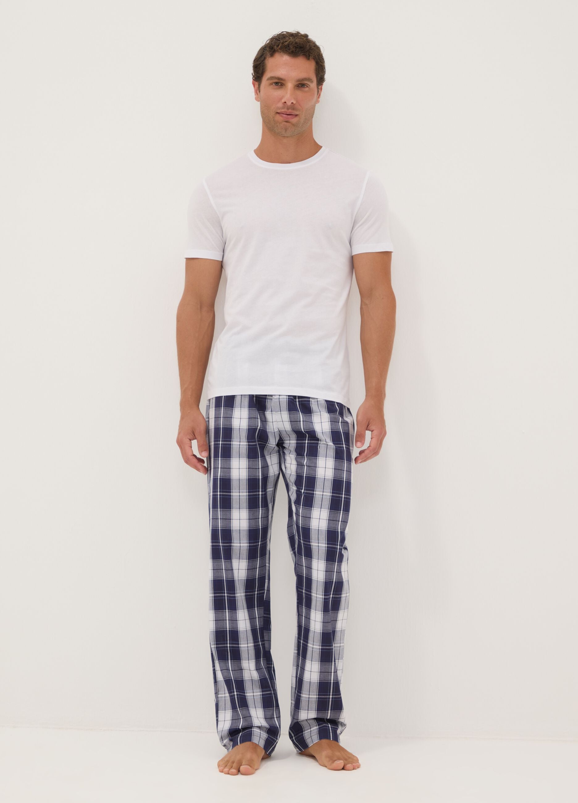Men&rsquo;s blue organic cotton checked pyjama trousers