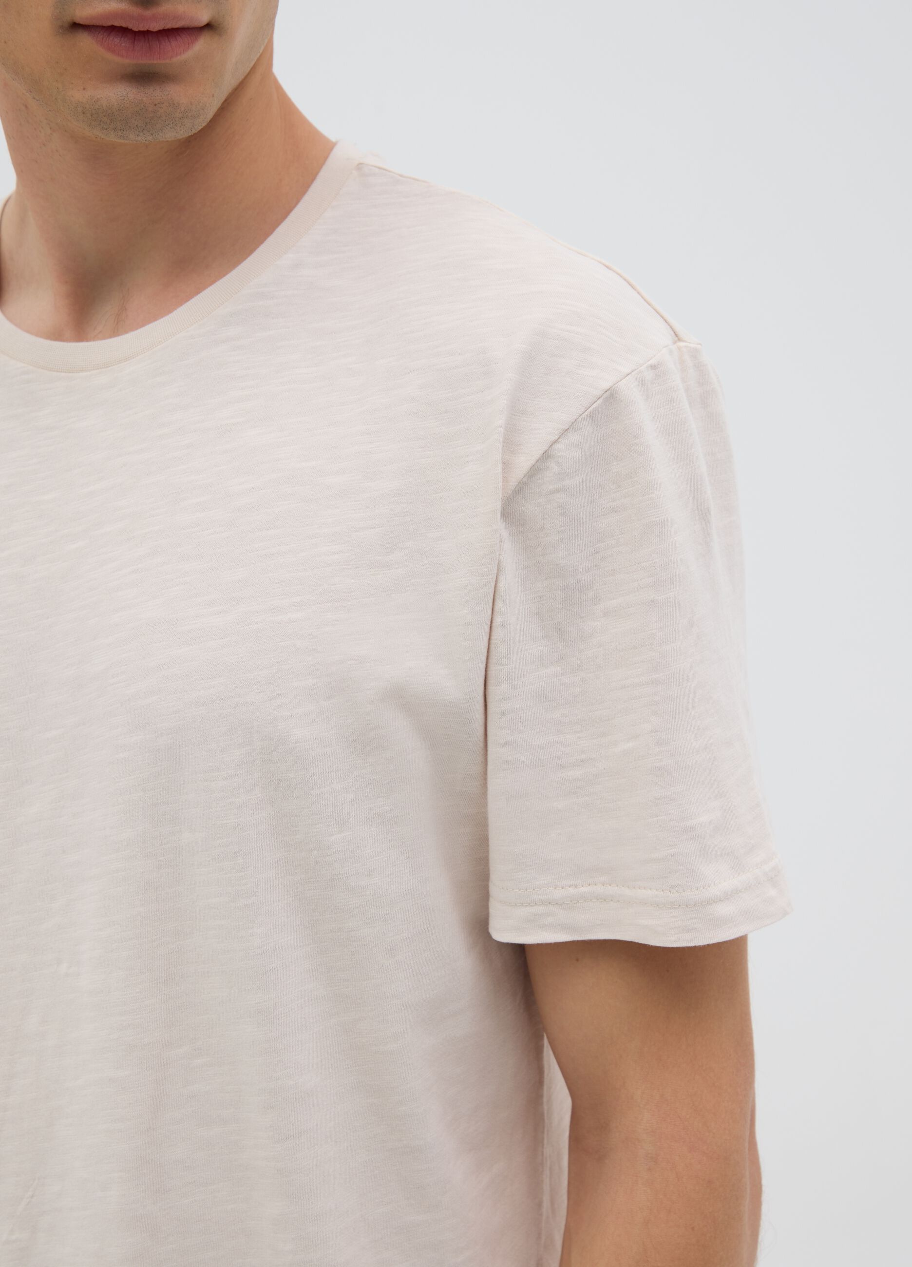 Men's beige pure cotton regular fit T-shirt