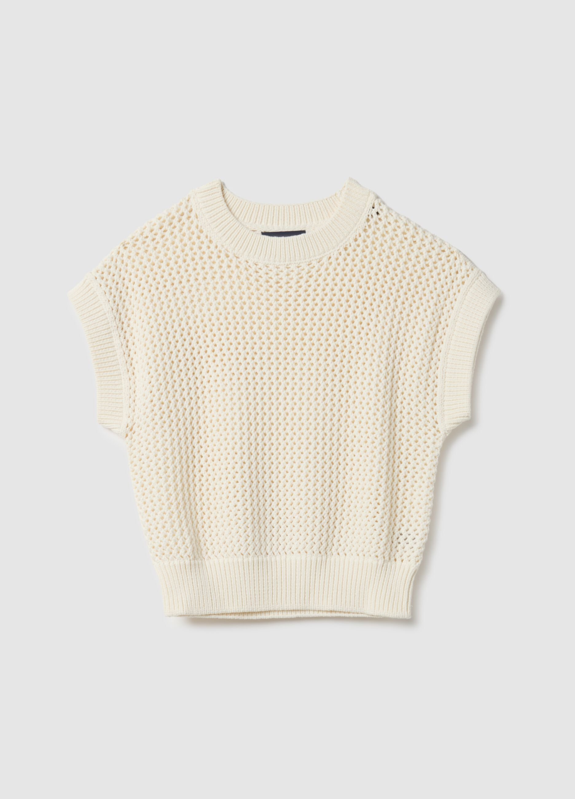 White cotton blend eyelet knit regular fit jumper
