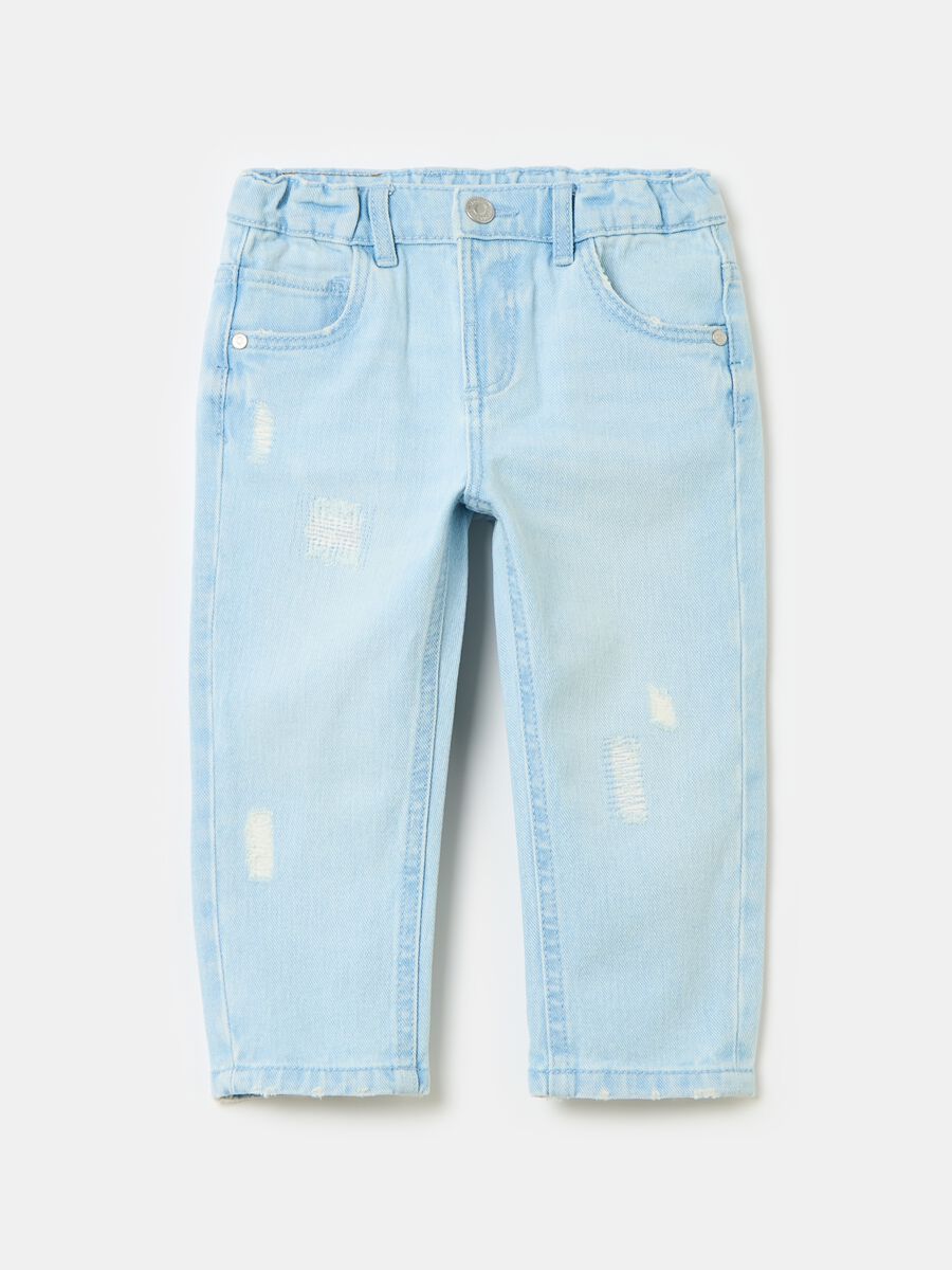 Jeans in cotone con abrasioni_0