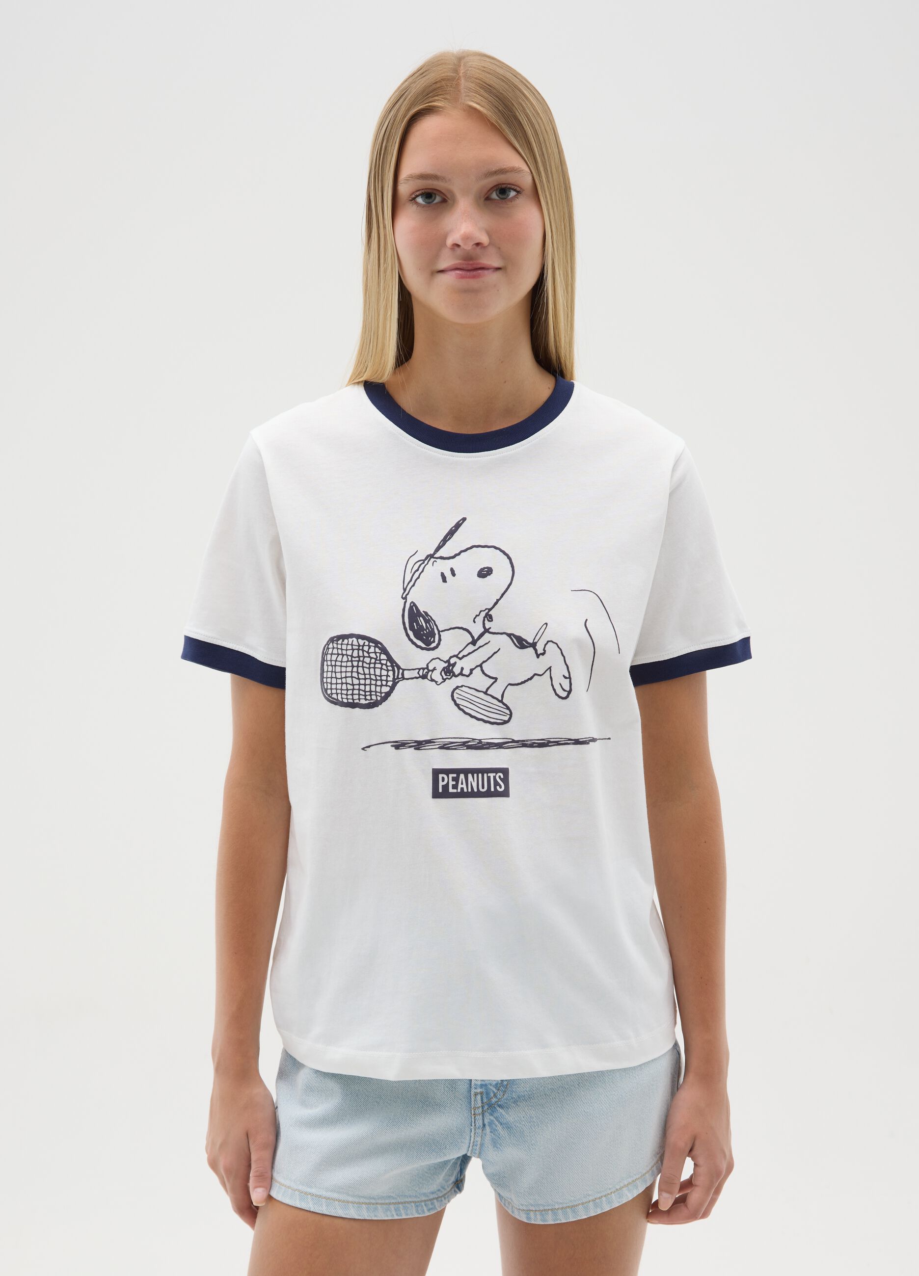 T-shirt da donna in puro cotone multicolor regular fit con stampa Snoopy
