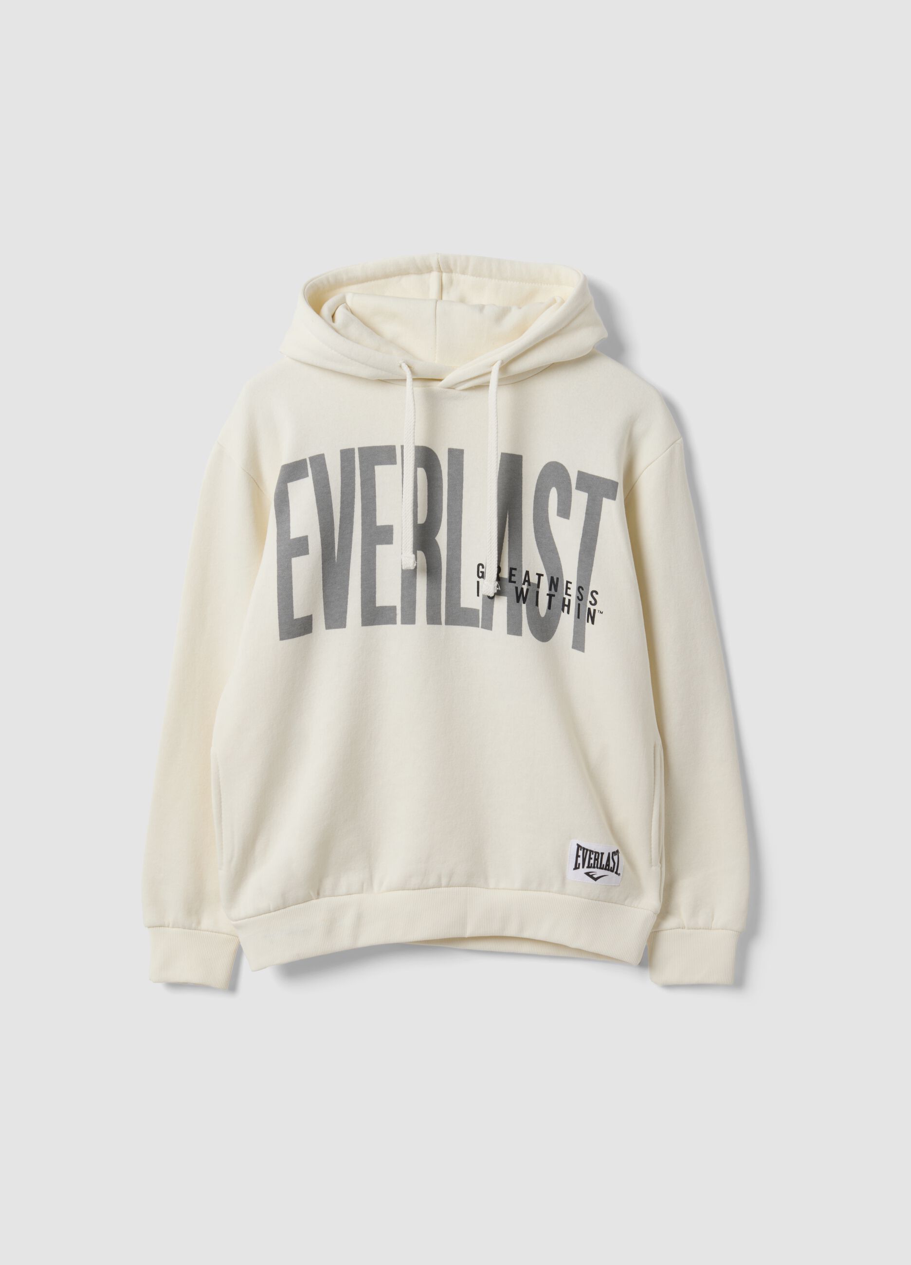 White cotton-blend hoodie with print, regular fit