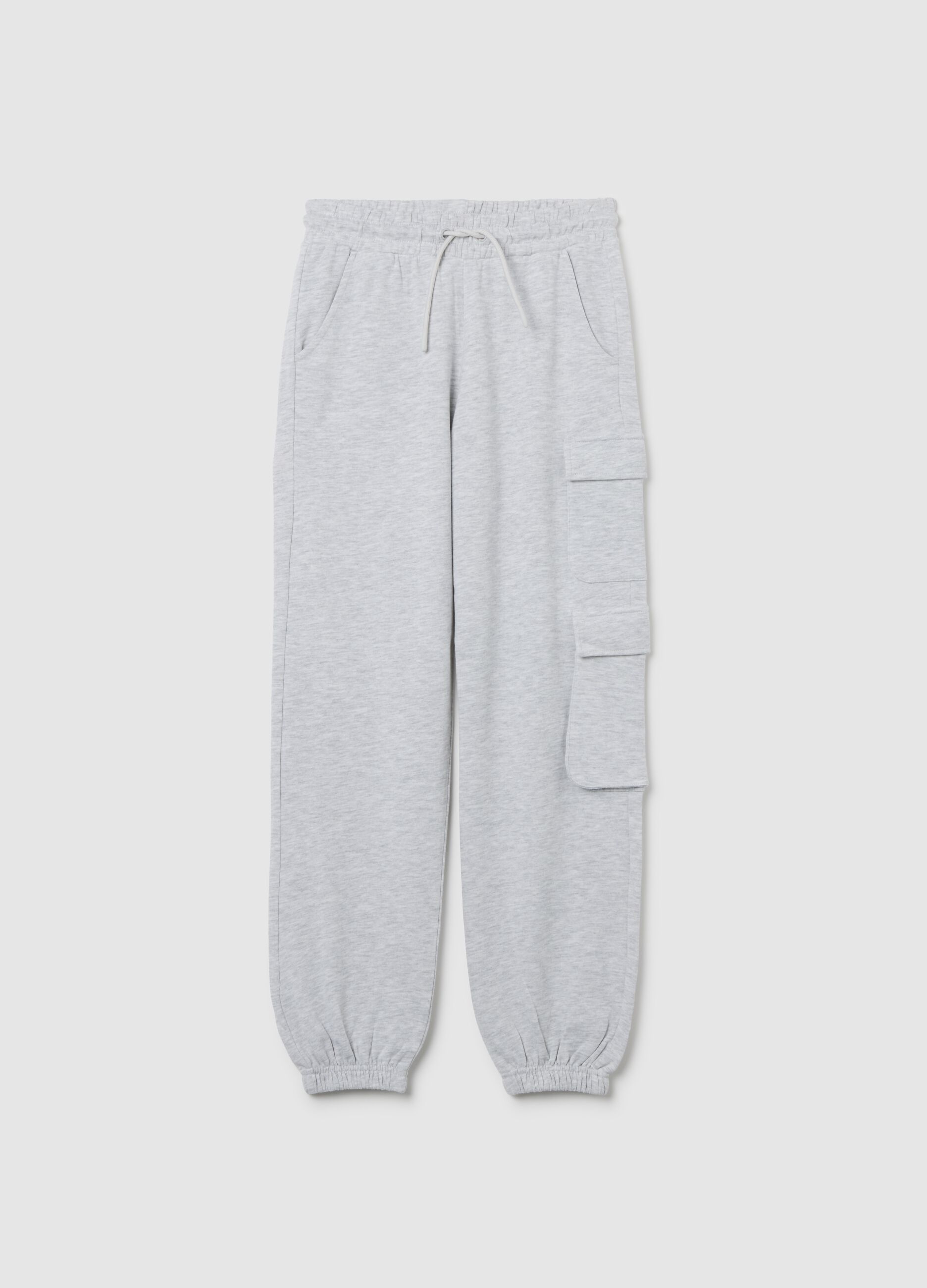 Girls' Grey Cotton Blend Joggers Regular Fit with Cargo Pockets