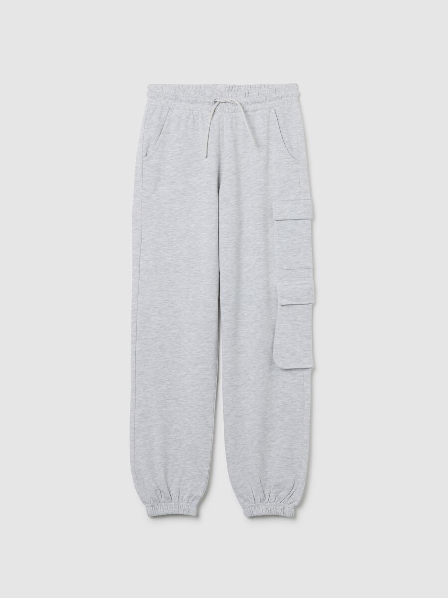 Girls' Grey Cotton Blend Joggers Regular Fit with Cargo Pockets_0