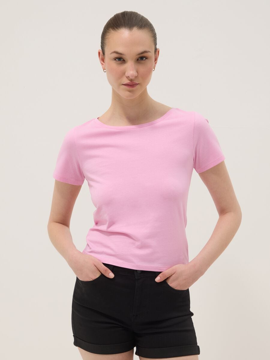 T-shirt rosa in puro cotone con scollo rotondo_1