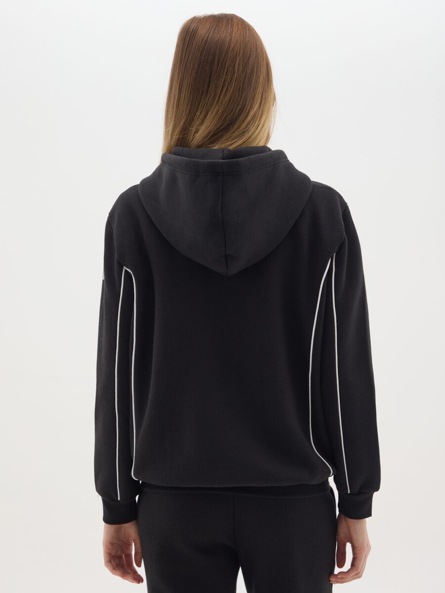 Black Cotton Blend Hoodie with Zip_2