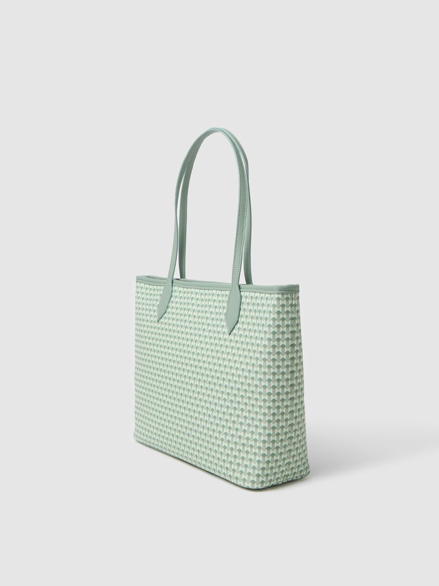 Green tote bag with geometric motif_1