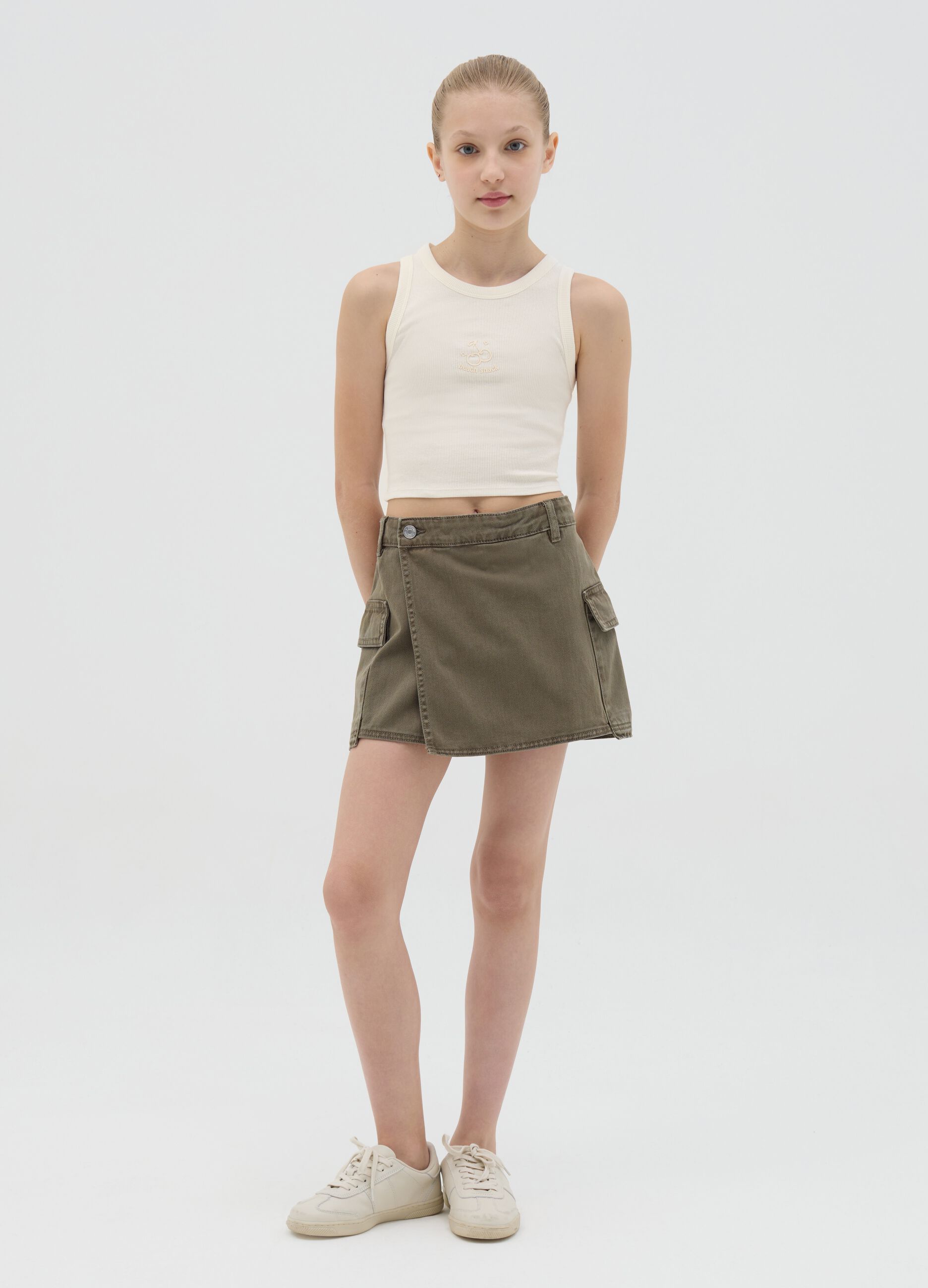 Skort cargo verde in denim