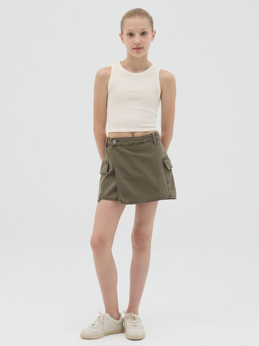 Skort cargo verde in denim_1