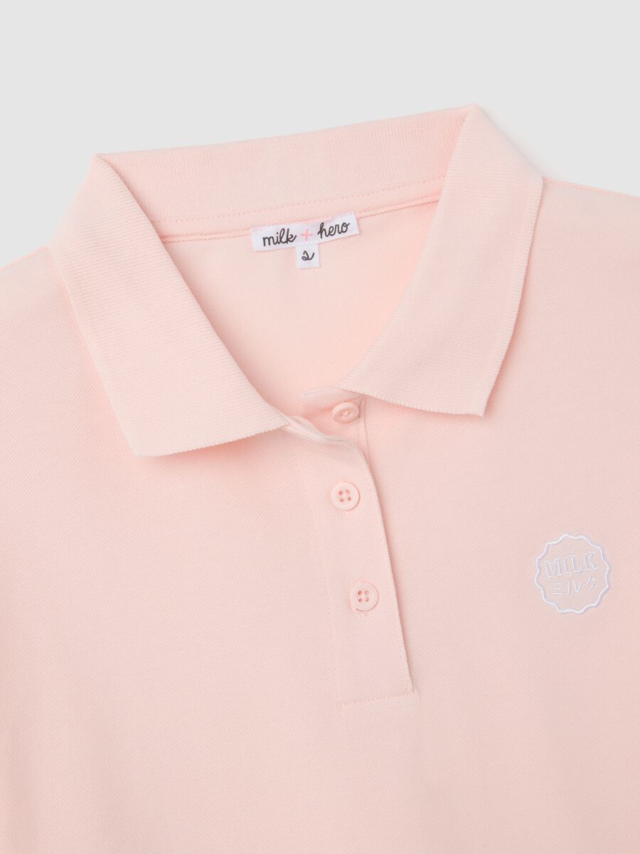 Women's pink regular fit pure cotton polo with classic collar and embroidered logo_5