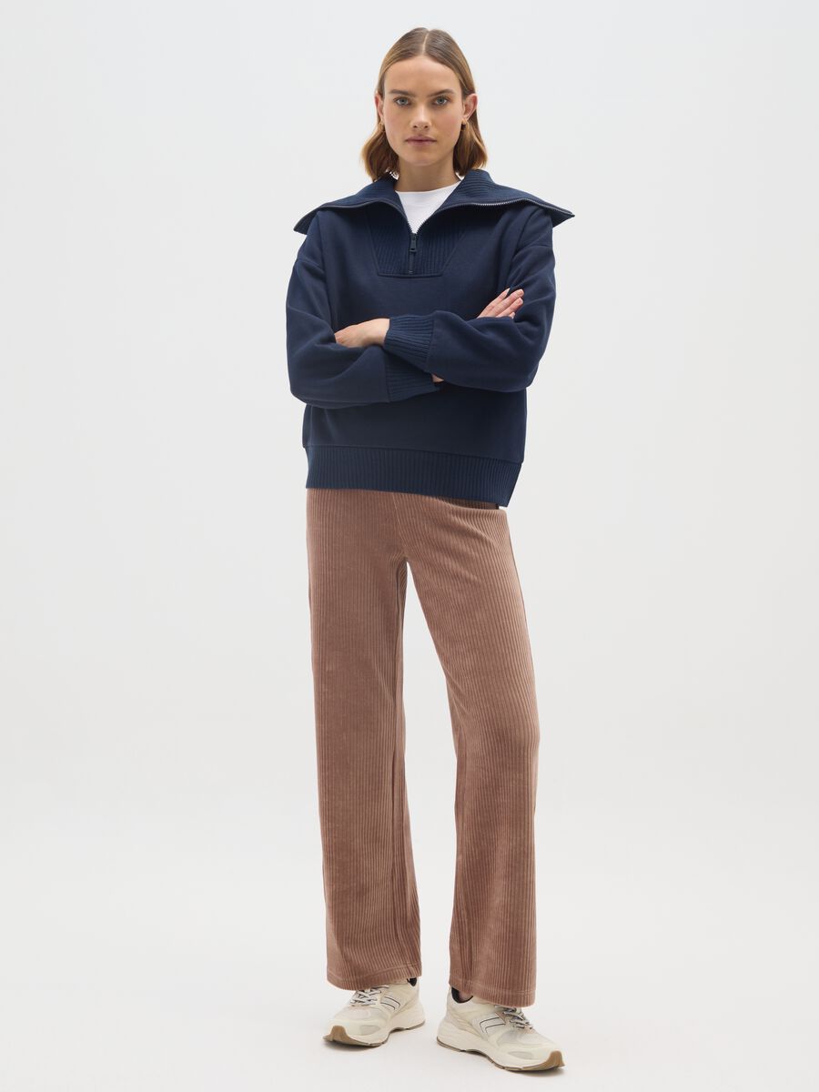Pantaloni in cotone elasticizzato marroni wide leg_0