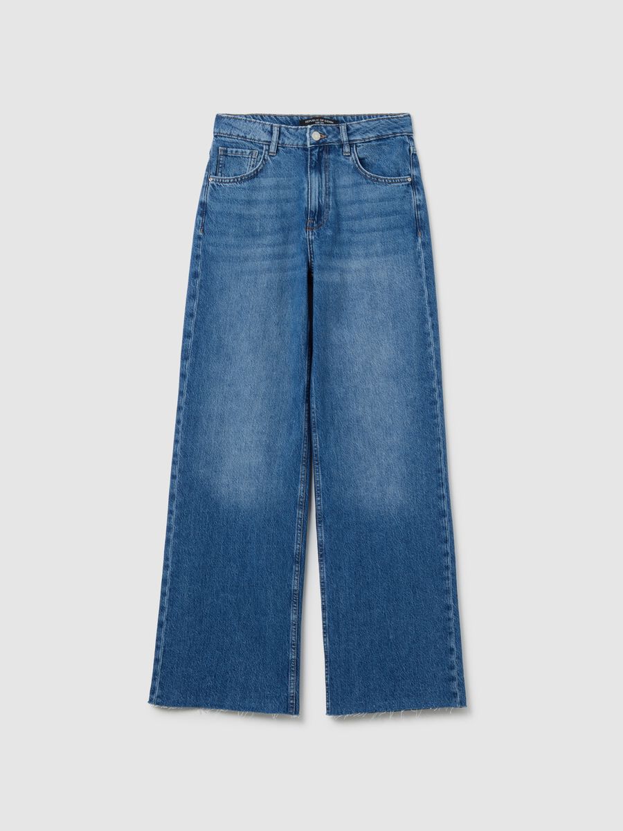Wide leg blue jeans in pure cotton_4